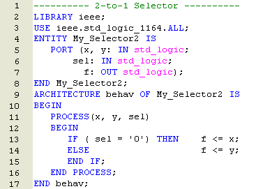 Sample Problem 5 Figure: 2-to-1 Selector Code