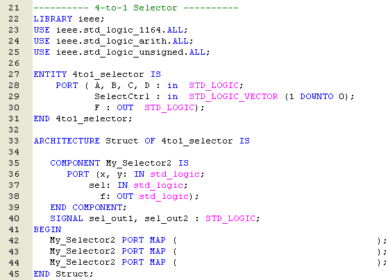 Sample Problem 5 Figure: 4-to-1 Selector Code